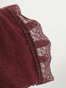 LUMIGAL Kaos Wanita Elegan dengan Motif Renda dan Patchwork untuk Liburan, Kencan, dan Pakaian Sehari-hari - Rose Red - View 6