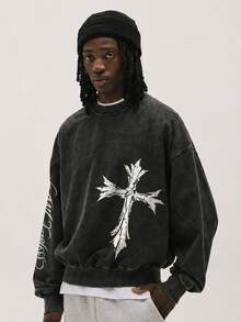 Baseblock Men's Casual Sports Crew Neck Long Sleeve Sweatshirt - Black - View 2