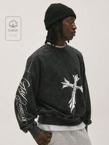 Baseblock Men's Casual Sports Crew Neck Long Sleeve Sweatshirt - Black - View 1