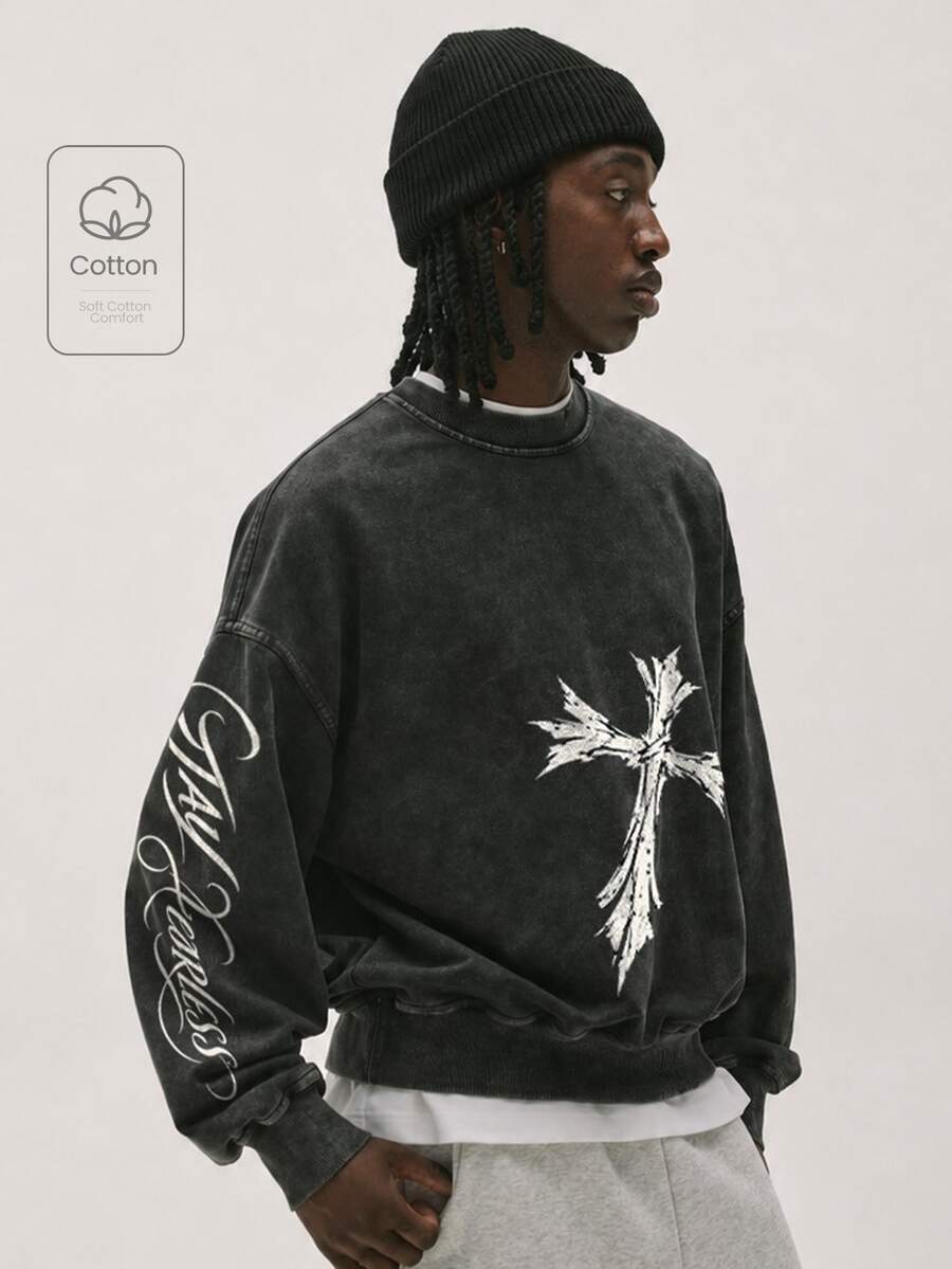 Baseblock Men's Casual Sports Crew Neck Long Sleeve Sweatshirt - Black - View 1