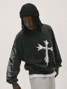 Baseblock Men's Casual Sports Crew Neck Long Sleeve Sweatshirt - Black - View 3