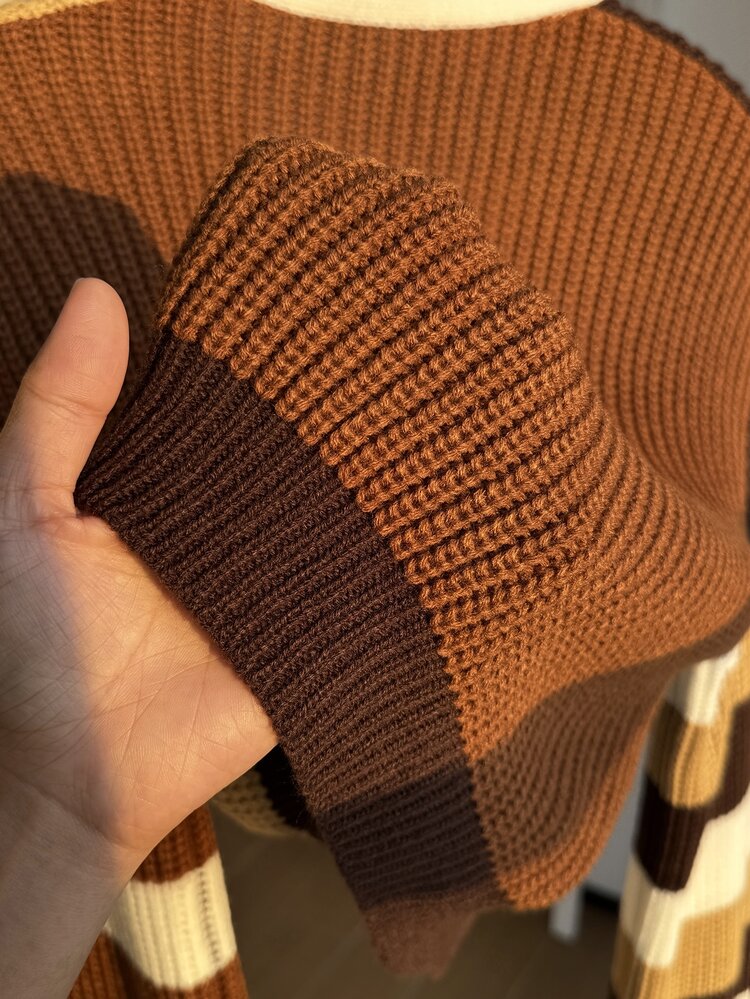 Tween Girls' Contrast Color Striped Knit Cardigan, Short Length, Minimalist Sweet & Cool Style Autumn Winter - Brown - View 5