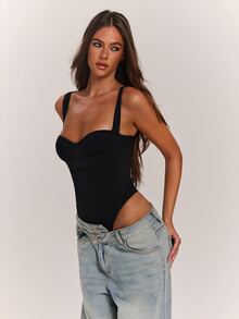 SHEIN BAE 女款黑色細肩帶背心，萬聖節秋季女裝，冬季優雅女裝 - 黑色 - 查看 5