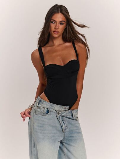 SHEIN BAE Camiseta de tirantes negra para mujer, ropa de otoño y Halloween para mujer, ropa de invierno elegante