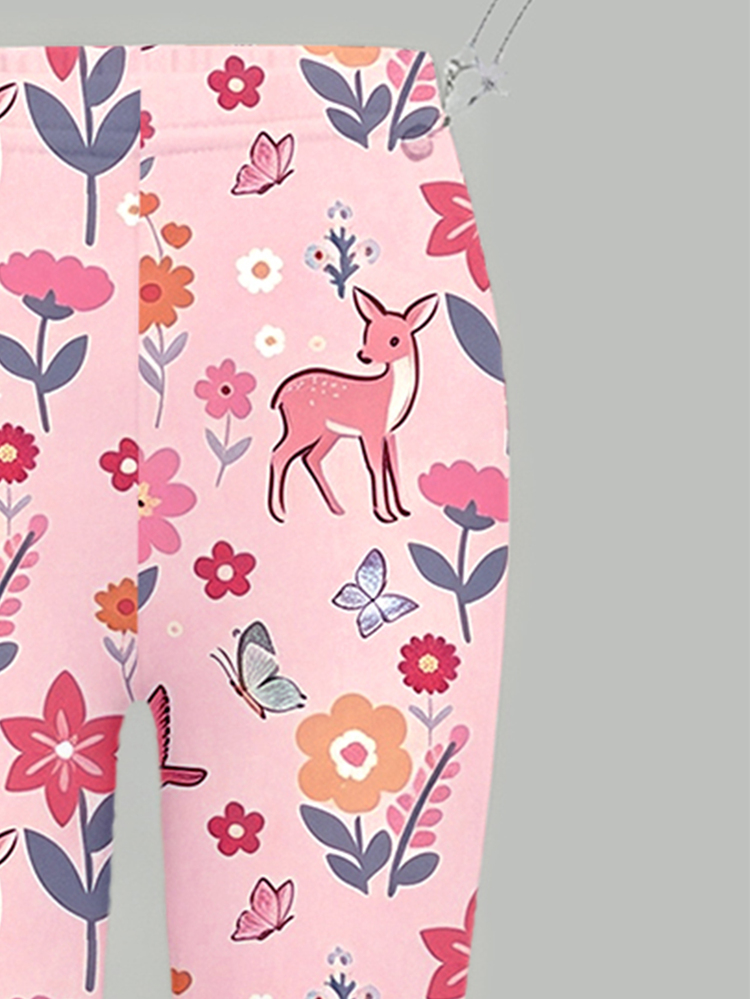 Toddler Girls Bow Floral Deer Sweatshirt & Leggings Set, Pink Sweet (2 Pcs) Fall Winter - Multicolor - View 7