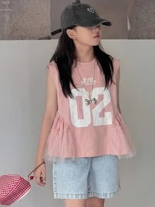 Dazy Kids Tween Girls Sleeveless Printed Round Neck T-Shirt, Summer - Pink - View 4