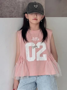 Dazy Kids Tween Girls Sleeveless Printed Round Neck T-Shirt, Summer - Pink - View 6