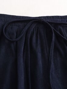 SHEIN Women's Casual Drawstring Waist Pocket Long Pants Lounge Navy Blue Autumn - Blue - View 4