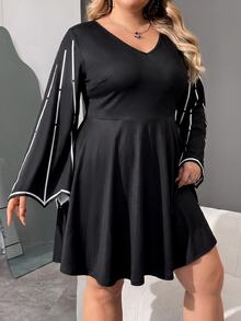 SHEIN CURVE+ Plus Size Women's Halloween Pattern Dress Fall - Black - View 4
