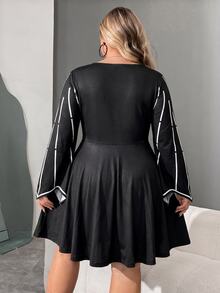 SHEIN CURVE+ Plus Size Women's Halloween Pattern Dress Fall - Black - View 2