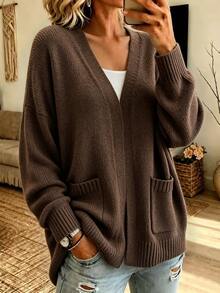 SHEIN Women Casual Renaissance Cardigans Everyday Travel Coffee Brown Autumn - Coffee Brown - View 4
