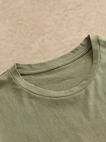 Ocevento Retro American And White Drop Shoulder T-Shirt With Print, Summer Casual Streetwear Crew Neck Graphic Tee For Men's, Men's Graphic T Shirt - Green - View 8