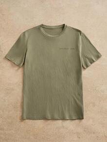 Ocevento Retro American And White Drop Shoulder T-Shirt With Print, Summer Casual Streetwear Crew Neck Graphic Tee For Men's, Men's Graphic T Shirt - Green - View 3