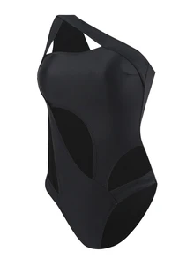 Swim SXY Summer Beach Solid Color Hollow Out Sexy One Piece Swimsuit - Black - View 8
