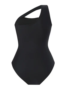 Swim SXY Summer Beach Solid Color Hollow Out Sexy One Piece Swimsuit - Black - View 7