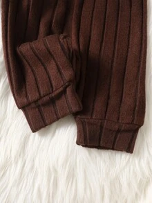 SHEIN 2pcs Newborn Baby Boy Unisex Sweater Pants Set Preppy Brown Horse Embroidery Ribbed Long Sleeve Round Neck Birthday Winter Fall Outfits Holiday - Brown - View 8