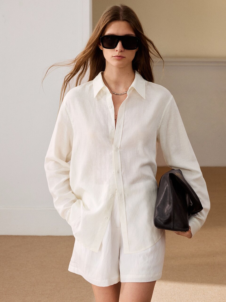 Anewsta Womens Classic White Long Sleeve Shirt Collar Casual Button Front Blouse Top