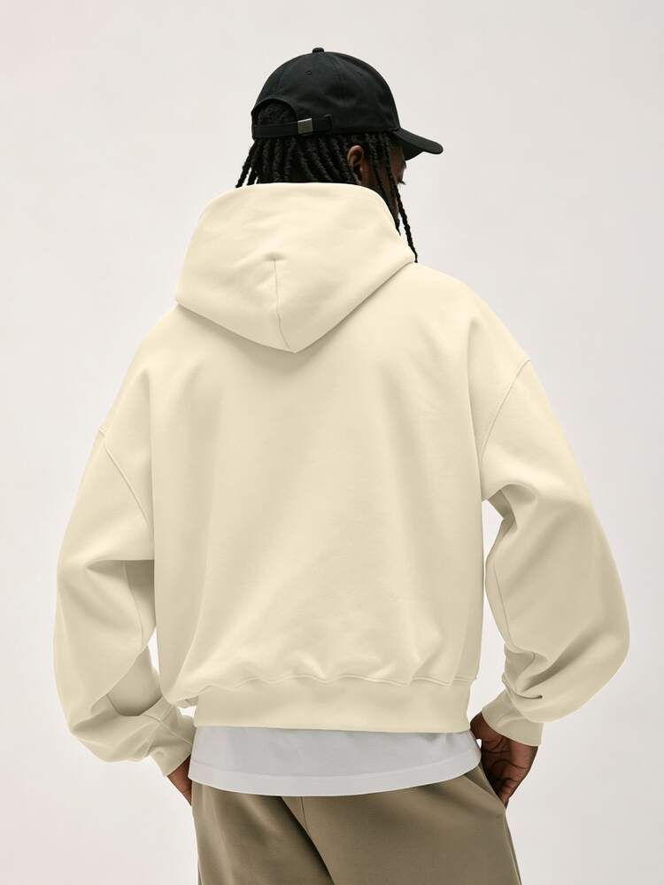 Baseblock Men's Vintage Small Letter Print Hoodie, Beige Pullover Sweatshirt, Casual Streetwear Long Sleeve Top, Suitable For Spring/Summer, Old Money Style, Outings, Concerts And Festivals - Multicolor - View 2