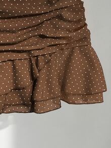 Elamini Women's Sexy Vacation Style Ruffle Hem Polka Dot Design Skirt - Mocha Brown - View 6