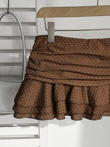 Elamini Women's Sexy Vacation Style Ruffle Hem Polka Dot Design Skirt - Mocha Brown - View 3