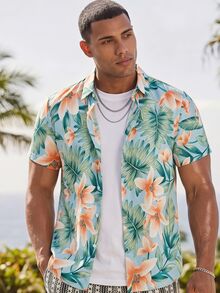 Ocevento Manfinity RSRT Áo sơ mi dệt ngắn tay nam họa tiết cây, đi biển, nghỉ dưỡng, quà tặng Ngày của Cha - Màu xanh nhạt - Xem 3
