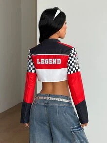 Coolane Women's Fall/Winter Going Out Streetwear 90s Y2K Red Jacket,Crop Race Car Jacket,Ricing,Race Car Driver - Multicolor - View 6