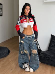 Coolane Women's Fall/Winter Going Out Streetwear 90s Y2K Red Jacket,Crop Race Car Jacket,Ricing,Race Car Driver - Multicolor - View 7