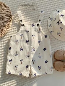 SHEIN Conjunto de pijama y gorro con estampado de árbol de coco tropical para bebé niño, adecuado para uso diario y vacaciones de verano - Multicolor - Ver 9