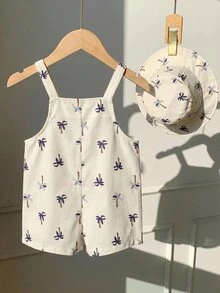 SHEIN Conjunto de pijama y gorro con estampado de árbol de coco tropical para bebé niño, adecuado para uso diario y vacaciones de verano - Multicolor - Ver 10