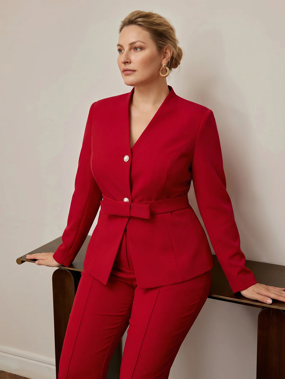 MOTF PLUS SIZE WOMEN'S BUTTERFLY BELT ELASTIC ELEGANT SUIT BLAZER