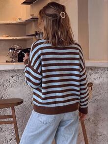 Serisse Women's Casual French Blue And Brown Sweater, Autumn/Winter Elegant Formal Luxury Business Chic Basic Christmas Back To School Festival Brunch - Multicolor - View 6