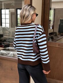 Serisse Women's Casual French Blue And Brown Sweater, Autumn/Winter Elegant Formal Luxury Business Chic Basic Christmas Back To School Festival Brunch - Multicolor - View 9