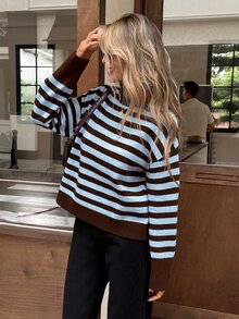 Serisse Women's Casual French Blue And Brown Sweater, Autumn/Winter Elegant Formal Luxury Business Chic Basic Christmas Back To School Festival Brunch - Multicolor - View 5