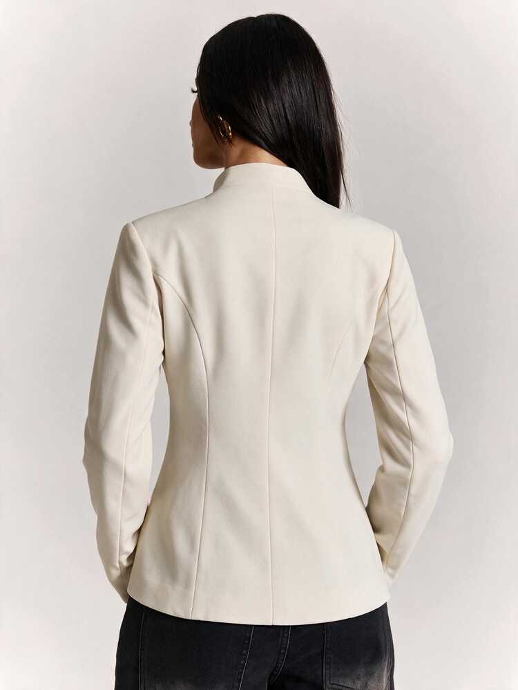 SHEIN BAE Women's Solid Color Frog Button Waist-Cinching Slimming Elegant Fashion Long Sleeve Jacket - Apricot - View 2