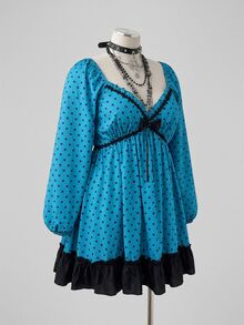 Sunspun Plus Size Women's Casual Commute Minimalist Polka Dot Long Sleeve Autumn Dress Fall - Multicolor - View 7