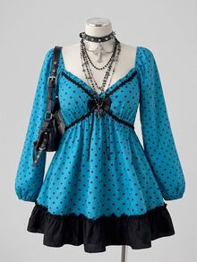 Sunspun Plus Size Women's Casual Commute Minimalist Polka Dot Long Sleeve Autumn Dress Fall - Multicolor - View 9