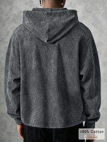 SLATEMANN 男士字母印花長袖口袋休閒連帽衫 - 深灰色 - 查看 2