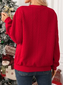 SHEIN Clasi Women's Ribbed Pullover Sweatshirt With Letter Print Pattern, Suitable For Dating, Vacation, Party, Daily Outings, Gatherings, Outdoor Activities, Commuting, Street Style - Red - View 3