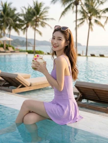 DAZY Women's Minimalist Ruched One-Piece Swimsuit For Vacation Beach - Purple - View 3