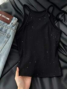 Resyla Atasan Camisole Berpayet Seksi dan Menawan untuk Wanita, Cocok untuk Kencan dan Festival Musik - Hitam - View 2