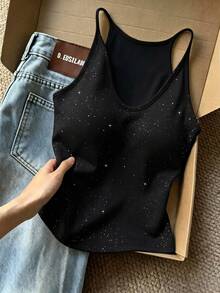 Resyla Atasan Camisole Berpayet Seksi dan Menawan untuk Wanita, Cocok untuk Kencan dan Festival Musik - Hitam - View 1