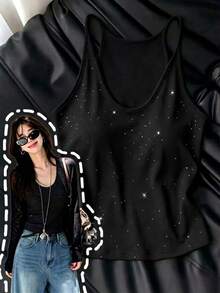 Resyla Atasan Camisole Berpayet Seksi dan Menawan untuk Wanita, Cocok untuk Kencan dan Festival Musik - Hitam - View 6