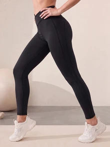 Easithlete Women's Casual Cross Waist Slim Fit Sports Leggings - Black - View 5