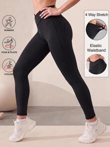 Easithlete Women's Casual Cross Waist Slim Fit Sports Leggings - Black - View 1