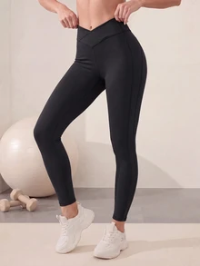 Easithlete Women's Casual Cross Waist Slim Fit Sports Leggings - Black - View 7