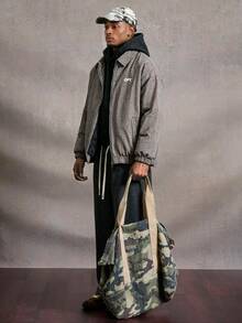 Manfinity Roghcode Jaket Harrington Bulu Domba Kotak-kotak, Jaket Tebal Longgar Vintage Gelap untuk Pria, Pakaian Jalanan Akhir Pekan Musim Gugur - Khaki - View 5