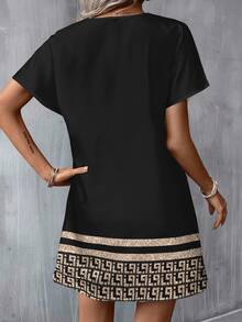 SHEIN LUNE Casual Pattern V-Neck Short Dress For Women, Suitable For Spring/Summer Suitable For Going Out Vacation Dress Chic Dress,Casual - Multicolor - View 5