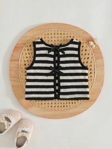 Cozy Pixies Baby Girl Decorative Bow Solid Color Round Neck Sleeveless Vest - Multicolor - View 4