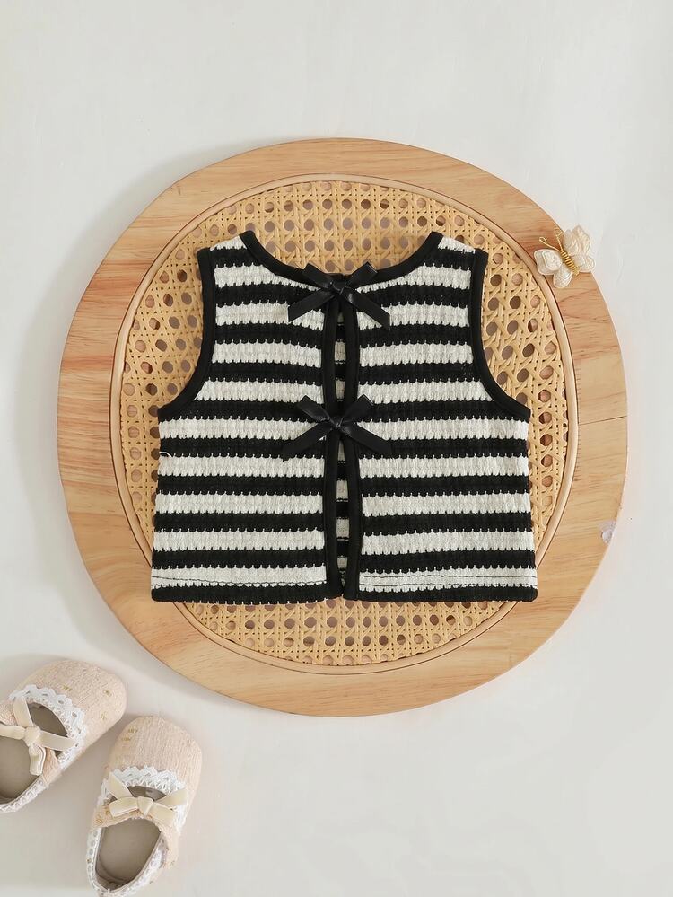 Cozy Pixies Baby Girl Decorative Bow Solid Color Round Neck Sleeveless Vest - Multicolor - View 4