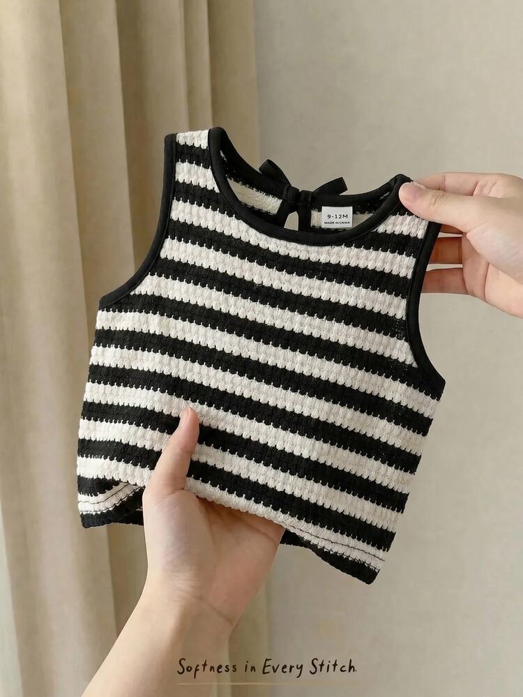 Cozy Pixies Baby Girl Decorative Bow Solid Color Round Neck Sleeveless Vest - Multicolor - View 2